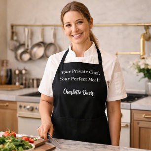 Private chef black white script slogan apron