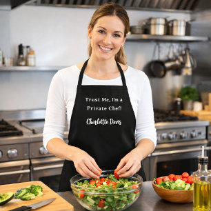Private chef black white script slogan apron