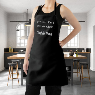 Private chef black white script slogan apron