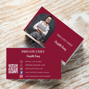Private chef burgundy photo arch QR code Business Card