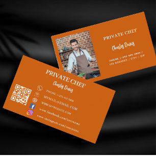 Private chef burnt orange photo catering QR code Business Card