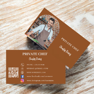 Private chef chocolate brown photo arch QR code Business Card