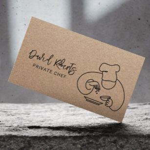 Private Chef Minimalist Line Art Rustic Kraft Business Card