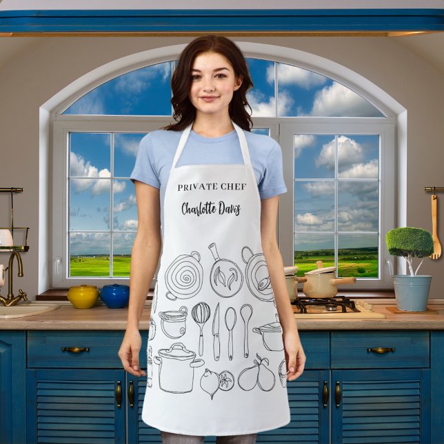 Private chef name script kitchen utensils apron (Creator Uploaded)