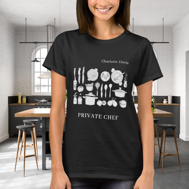 Private chef name script kitchen utensils black T-Shirt (Creator Uploaded)