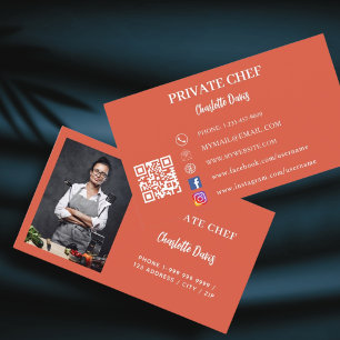 Private chef terracotta photo catering QR code Business Card