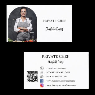 Private chef white black photo arch QR code Business Card