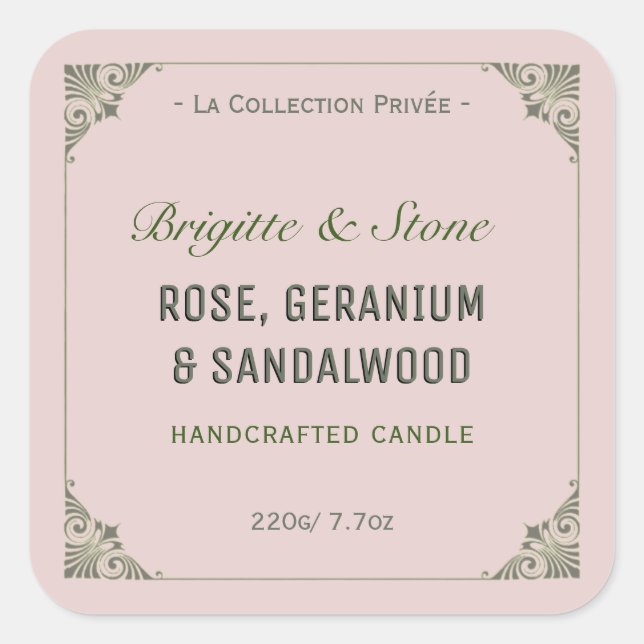 Private Collection Handcrafted Candle Label Pink (Front)