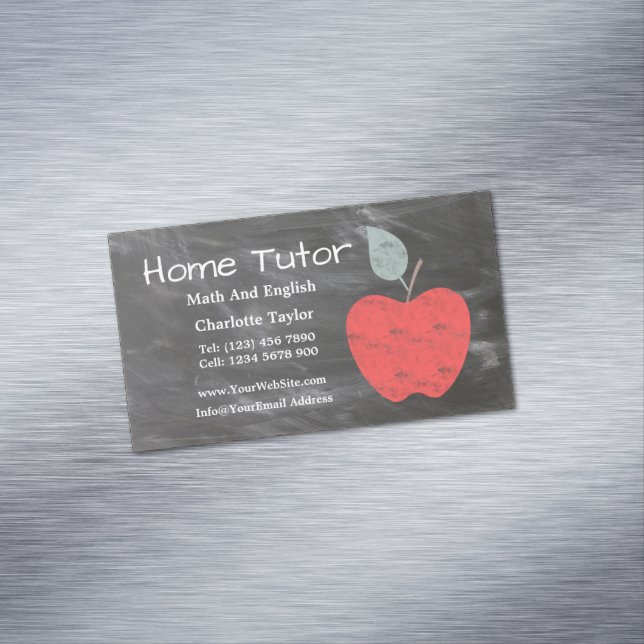 Private Home Tutor Apple Scrubbed Style Chalkboard Magnetic Business Card (In Situ)