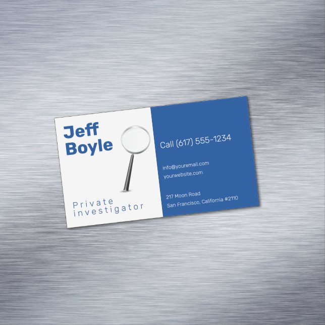 Private Investigat | Detective Professional Blue Magnetic Business Card (In Situ)