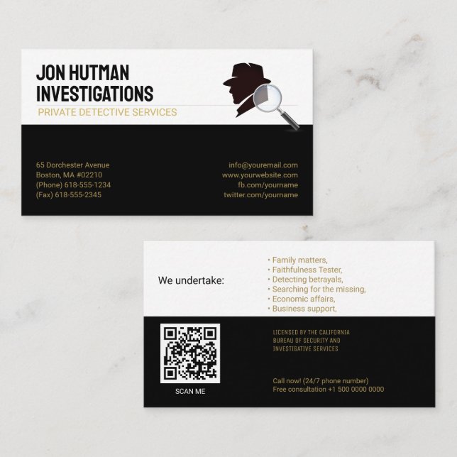 Private Investigat | Detective Professional Business Card (Front/Back)
