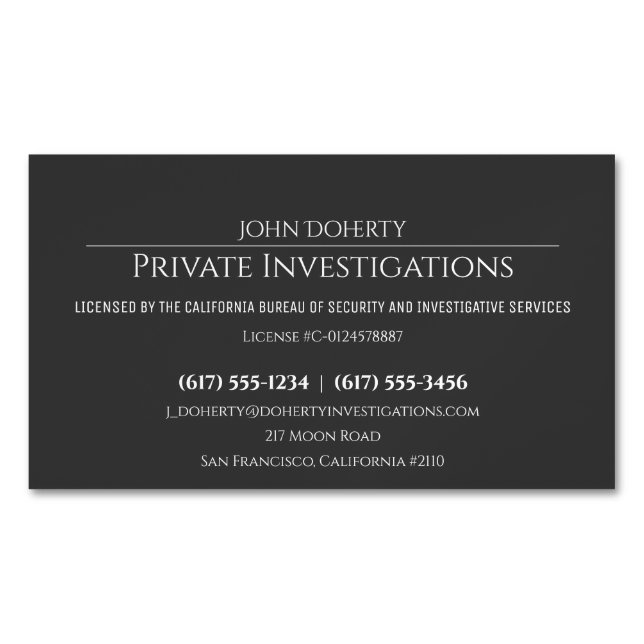 Private Investigations | Detective Professional Bu Magnetic Business Card (Front)