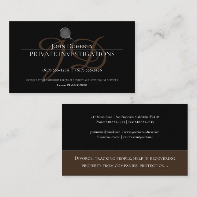 Private Investigations | Detective Professional Business Card (Front/Back)
