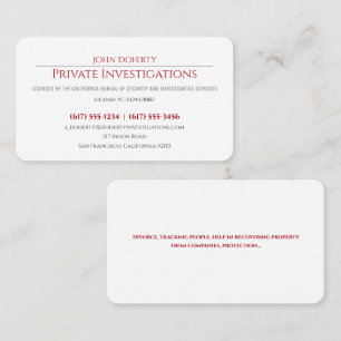 Private Investigations Detective Professional Business Card