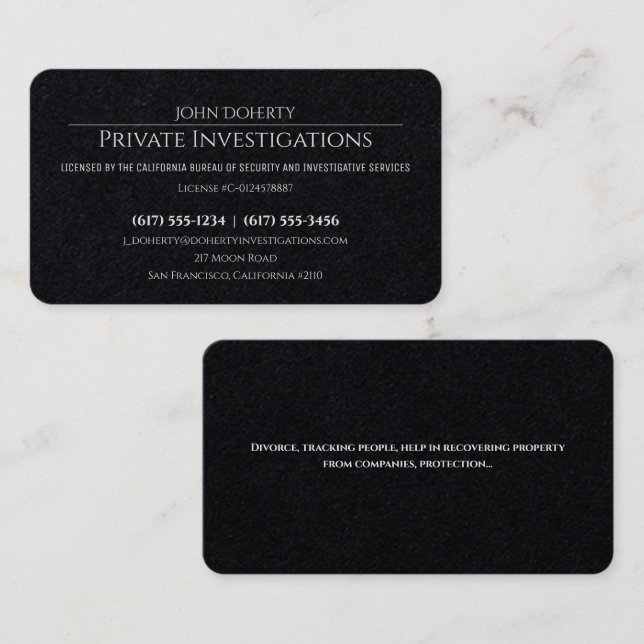 Private Investigations | Detective Professional Business Card (Front/Back)