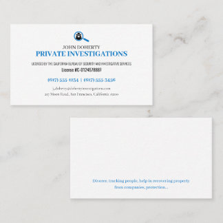 Private Investigations | Detective Professional Business Card