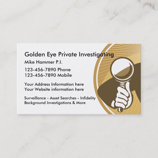 Private Investigator And Surveillance Business Card (Front)