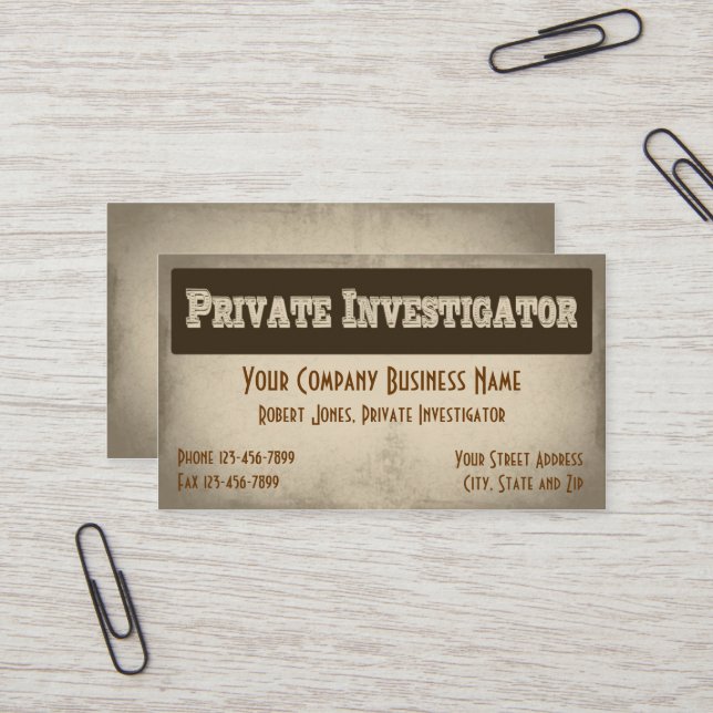 Private Investigator Detective Business Card (Front/Back In Situ)