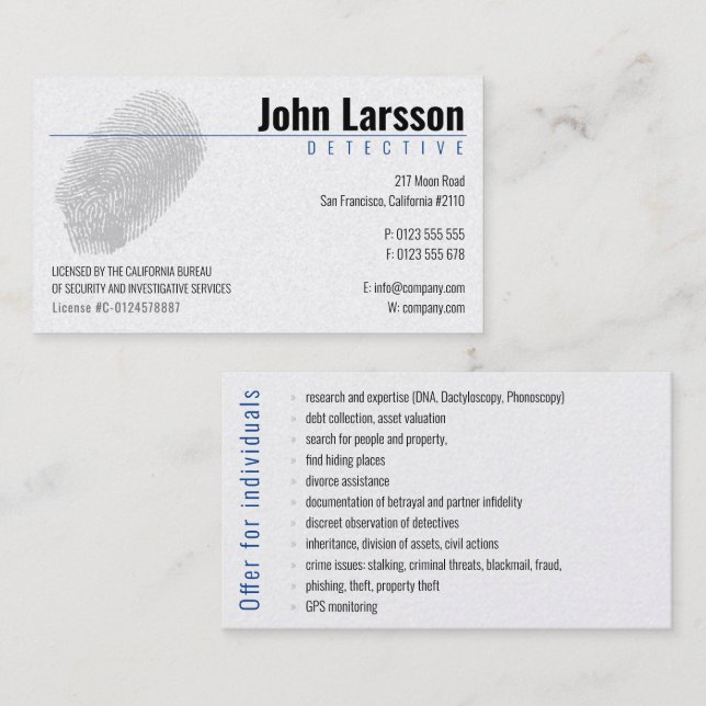 Private Investigator | Detective Business Card (Front/Back)