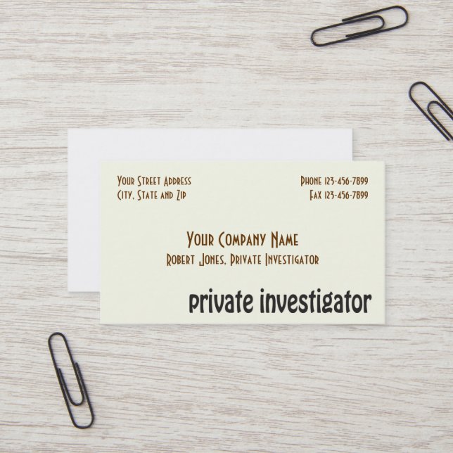 Private Investigator Detective Business Card (Front/Back In Situ)