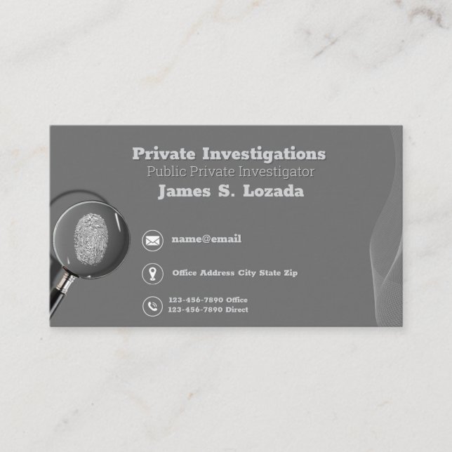 Private Investigator grey Investigator Business Card (Front)