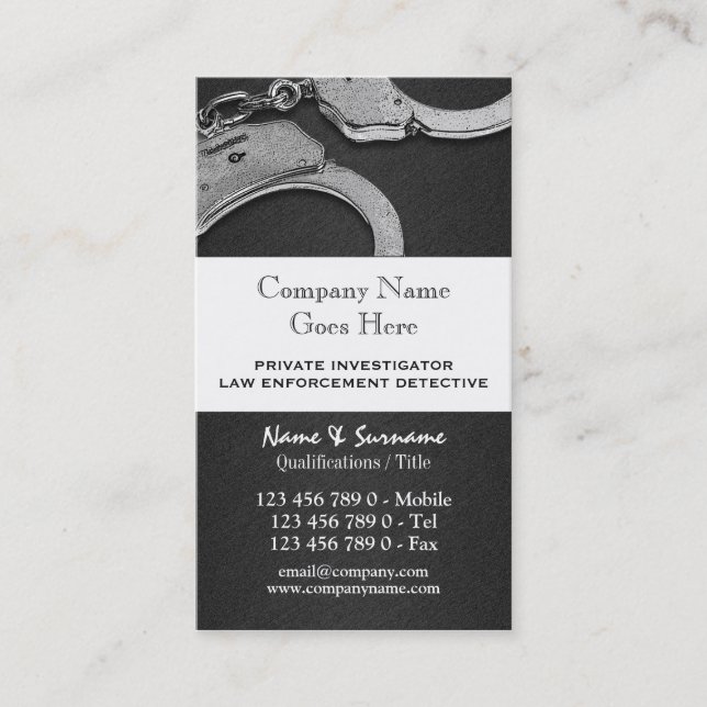 Private Investigator law detective enforcement Business Card (Front)