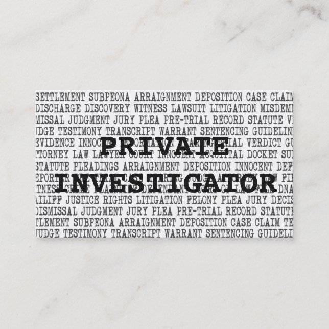 Private Investigator Legal Words Business Card (Front)
