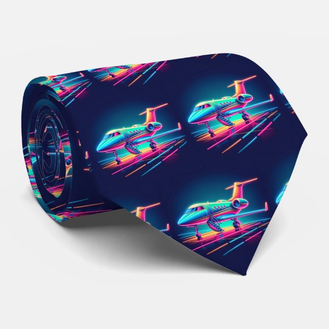 Private Jet Aeroplane Print Neon Colours  Tie (Rolled)