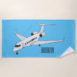 Private jet cartoon illustration beach towel