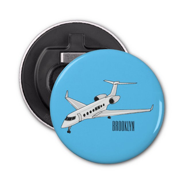 Private jet cartoon illustration bottle opener (Front)