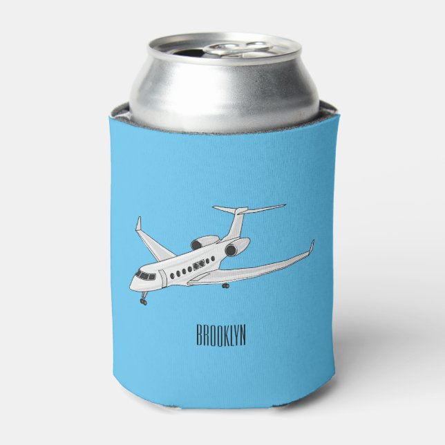 Private jet cartoon illustration can cooler (Can Front)