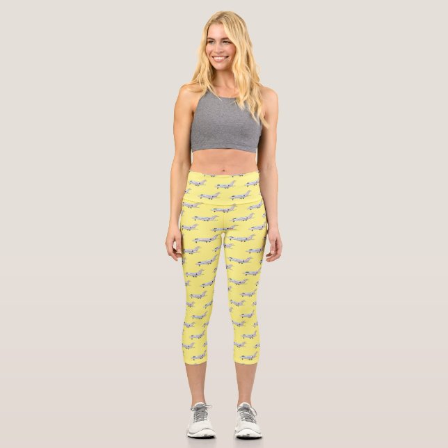 Private jet cartoon illustration capri leggings (Front)