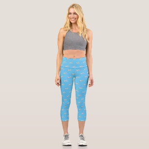 Private jet cartoon illustration capri leggings