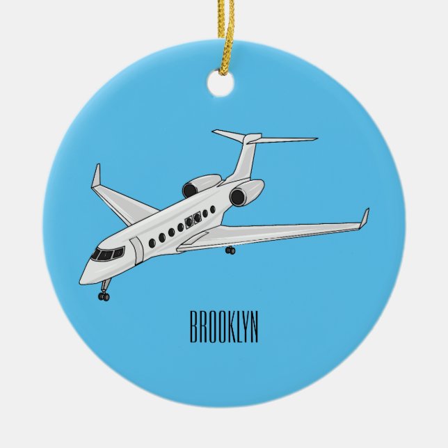 Private jet cartoon illustration ceramic tree decoration (Front)