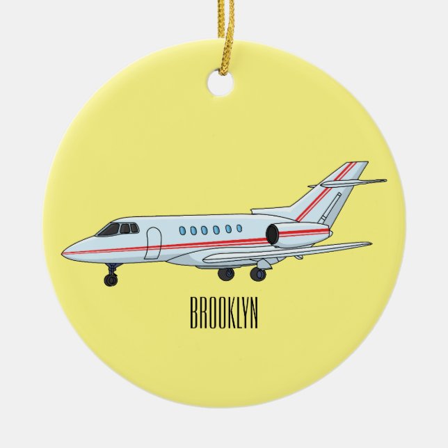 Private jet cartoon illustration ceramic tree decoration (Front)