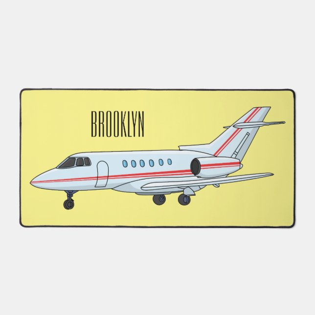 Private jet cartoon illustration desk mat (Front)