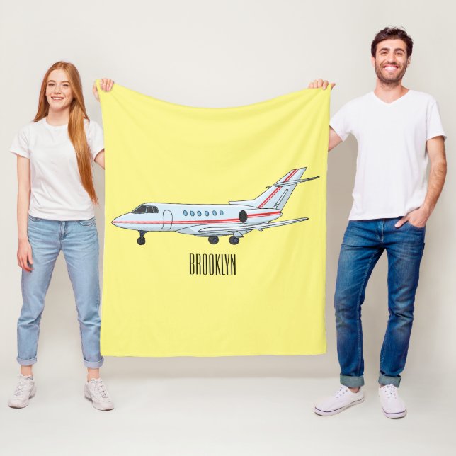 Private jet cartoon illustration fleece blanket (In Situ)