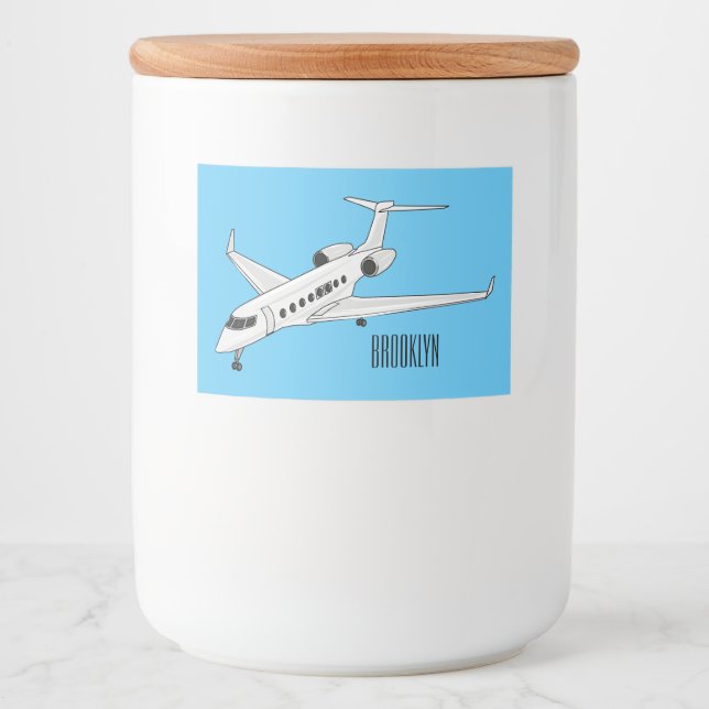 Private jet cartoon illustration food label (Front)