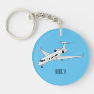 Private jet cartoon illustration key ring