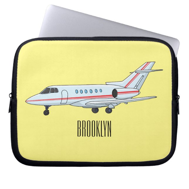 Private jet cartoon illustration laptop sleeve (Front)