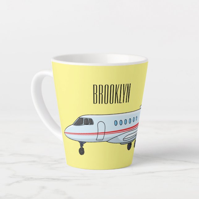 Private jet cartoon illustration latte mug (Left Angle)