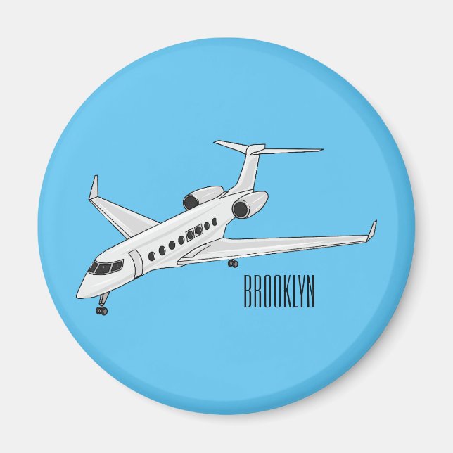 Private jet cartoon illustration magnet (Front)