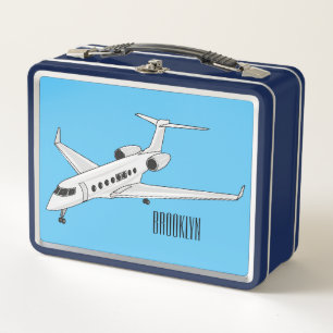 Private jet cartoon illustration metal lunch box