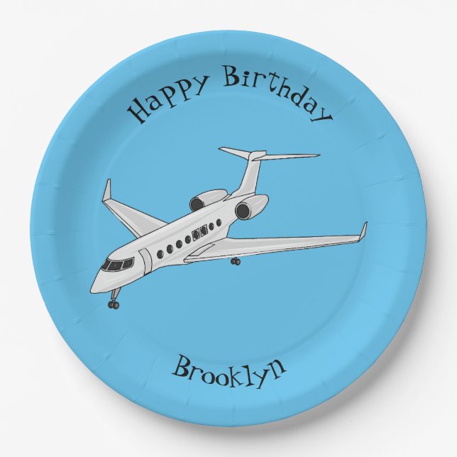 Private jet cartoon illustration paper plate (Front)