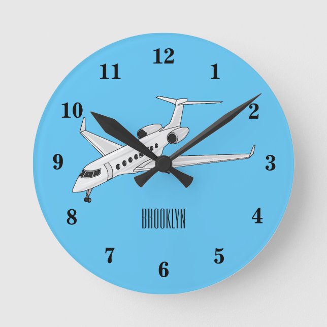 Private jet cartoon illustration round clock (Front)