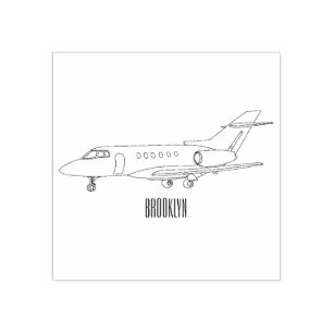 Private jet cartoon illustration rubber stamp