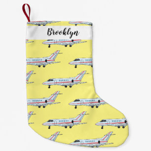 Private jet cartoon illustration small christmas stocking