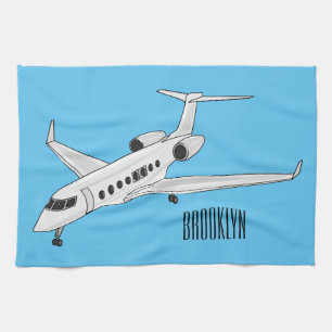 Private jet cartoon illustration tea towel
