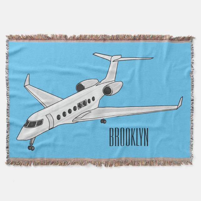 Private jet cartoon illustration throw blanket (Front)