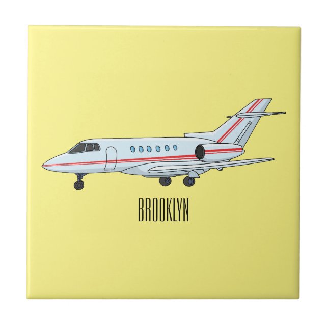 Private jet cartoon illustration tile (Front)